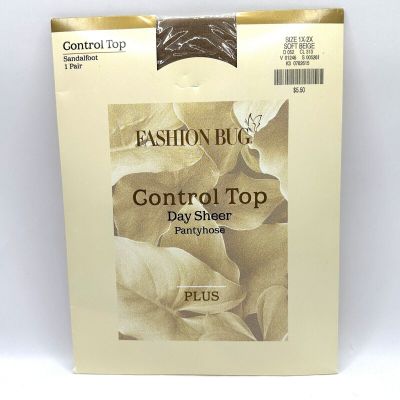 Fashion Bug Pantyhose Control Top Plus With Lycra Day Sheer Soft Beige VTG 1X/2X